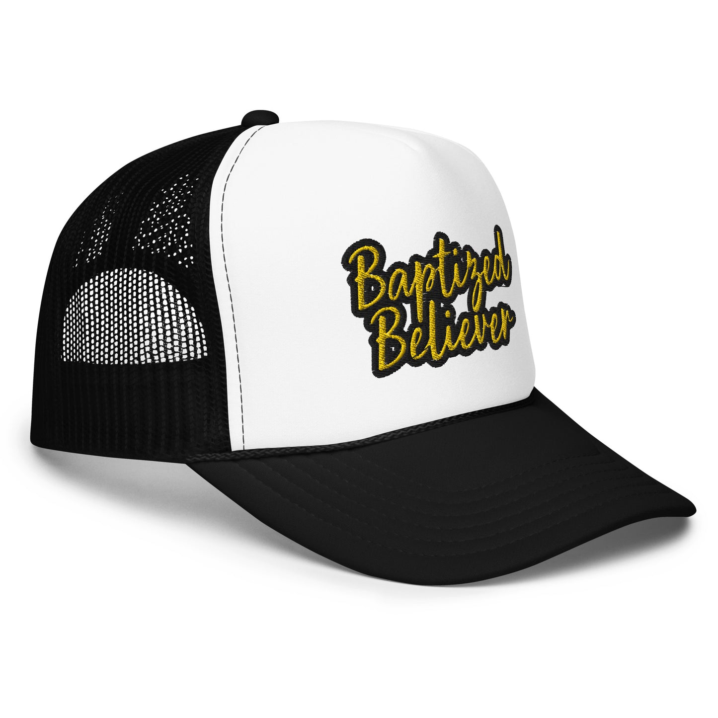 Baptized Believer foam trucker hat outlined